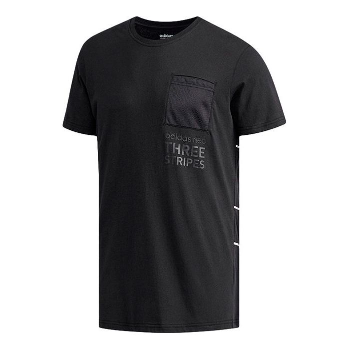 adidas neo M Cs Pocket Tee Casual Breathable Round Neck Short Sleeve Black DU2366