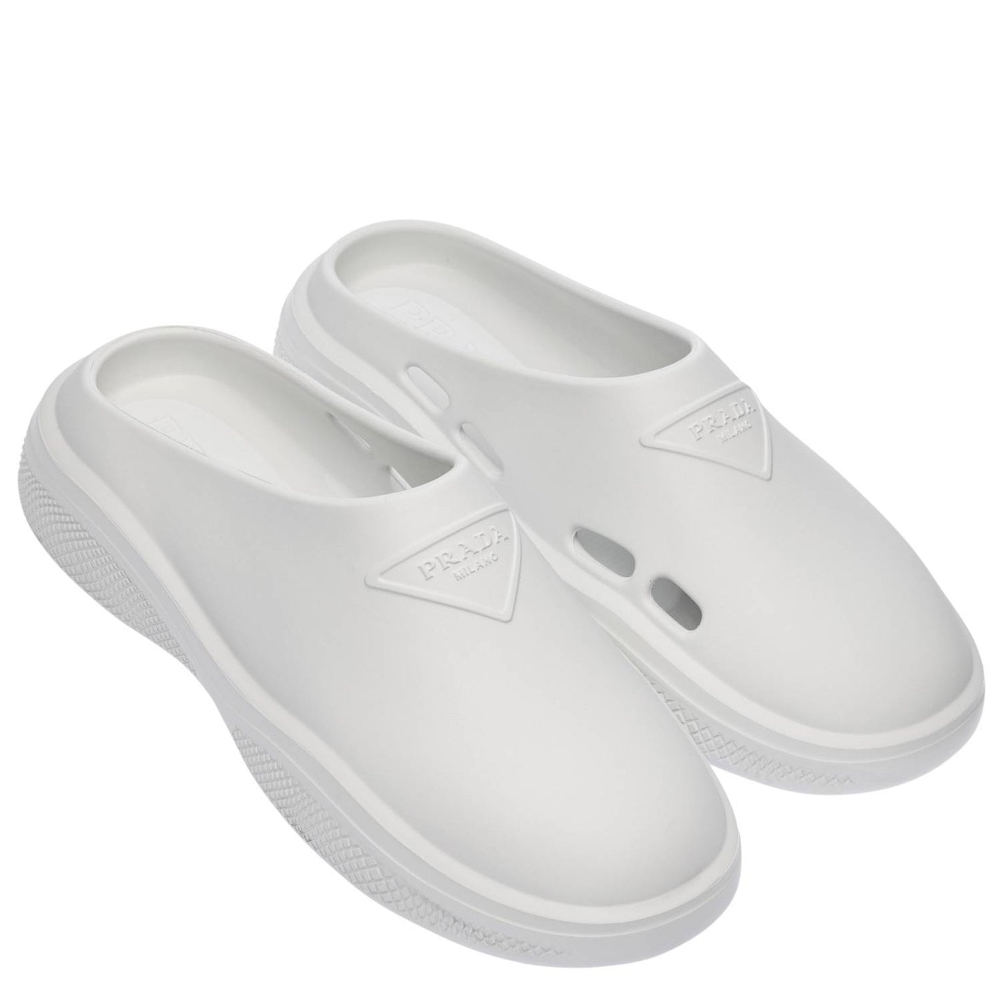 Prada White Rubber Slip Ons