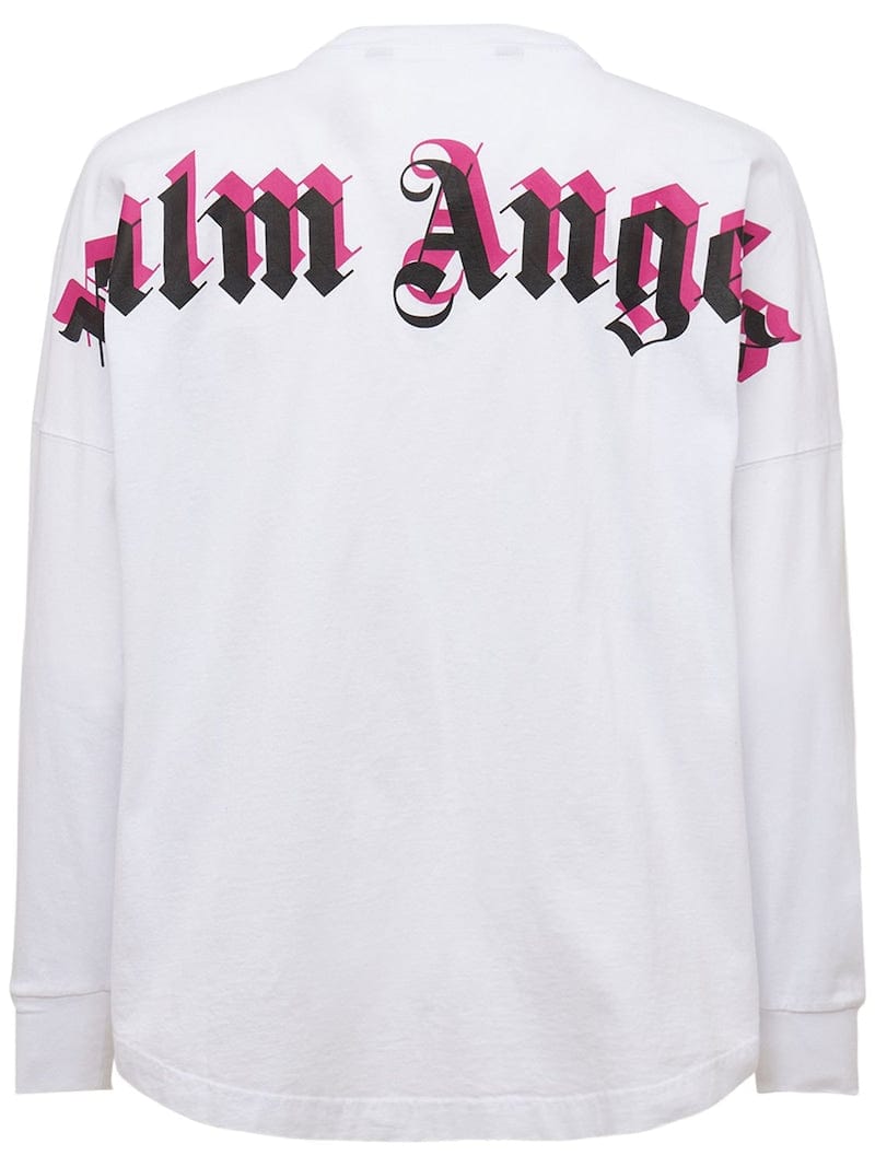 PALM ANGELS DOUBLE LOGO LONG SLEEVE WHITE / FUCHSIA
