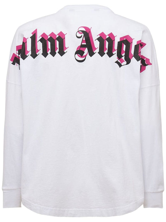 PALM ANGELS DOUBLE LOGO LONG SLEEVE WHITE / FUCHSIA
