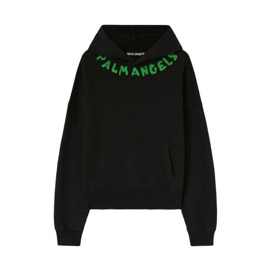 PALM ANGELS LOGO PRINTED HOODIE BLACK / GREEN