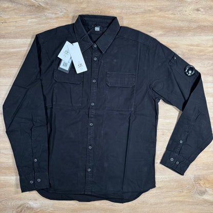 C.P. Company Organic Gabardine Lens Button Shirt in Black