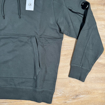 C.P. Company Diagonal Raised Fleece Lens Hoodie in Dark Shadow - Grey
