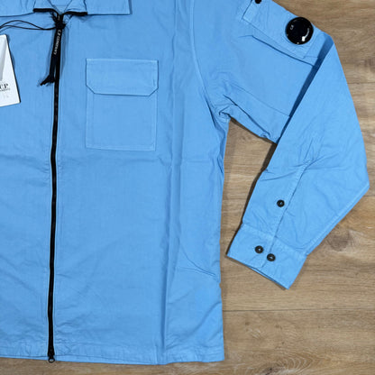 CP Company Organic Gabardine Lens Overshirt in Cerulean - Light Blue