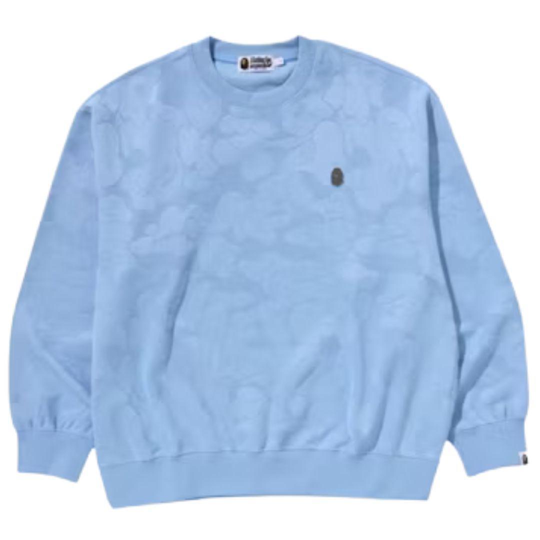 BAPE SOLID CAMO JACQUARD ONE POINT CREWNECK BLUE