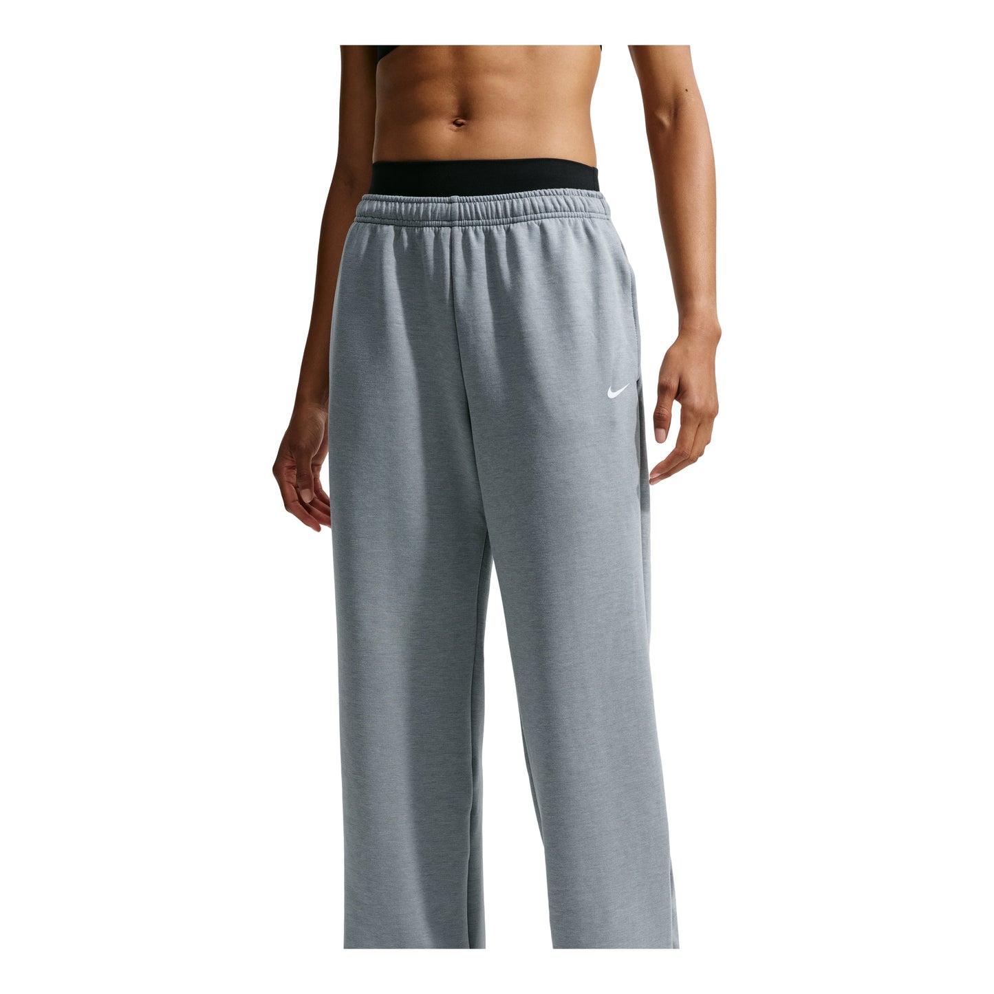 (WMNS) Nike Studio Fleece Sport Dri-FIT Mid-Rise Open-Hem Pants 'Smoke Grey Heather White' IR8161-084