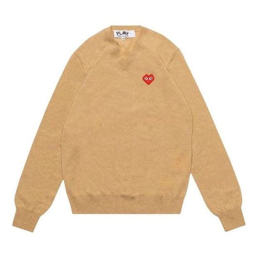 COMME des GARCONS PLAY FW25 Heart V Neck Pullover 'Camel' AZ-N082-051-3