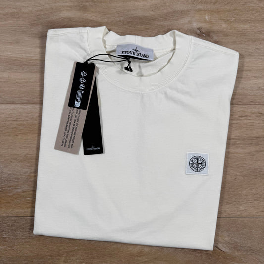 Stone Island Combed Organic Cotton Patch Logo T-Shirt in Ivory