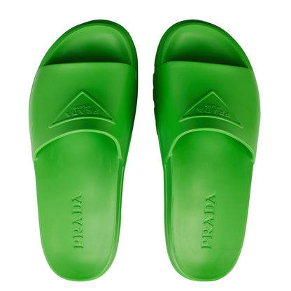 Prada Green Rubber Logo Sliders