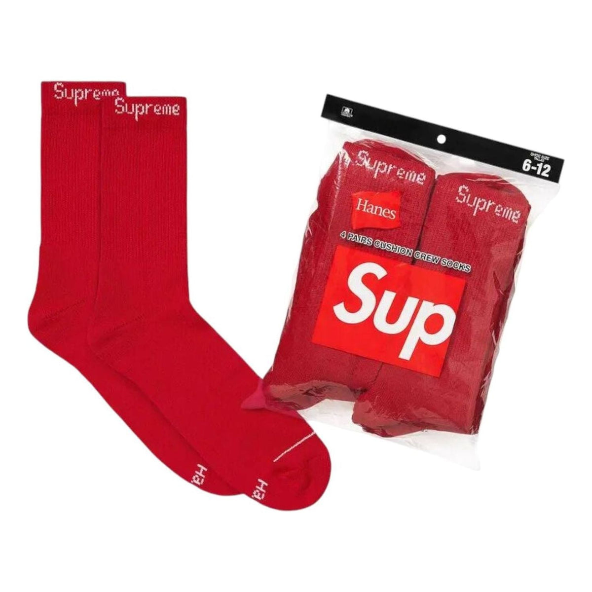 Supreme x Hanes Crew Socks (4 Pack) 'Red' 99HAA26-RED