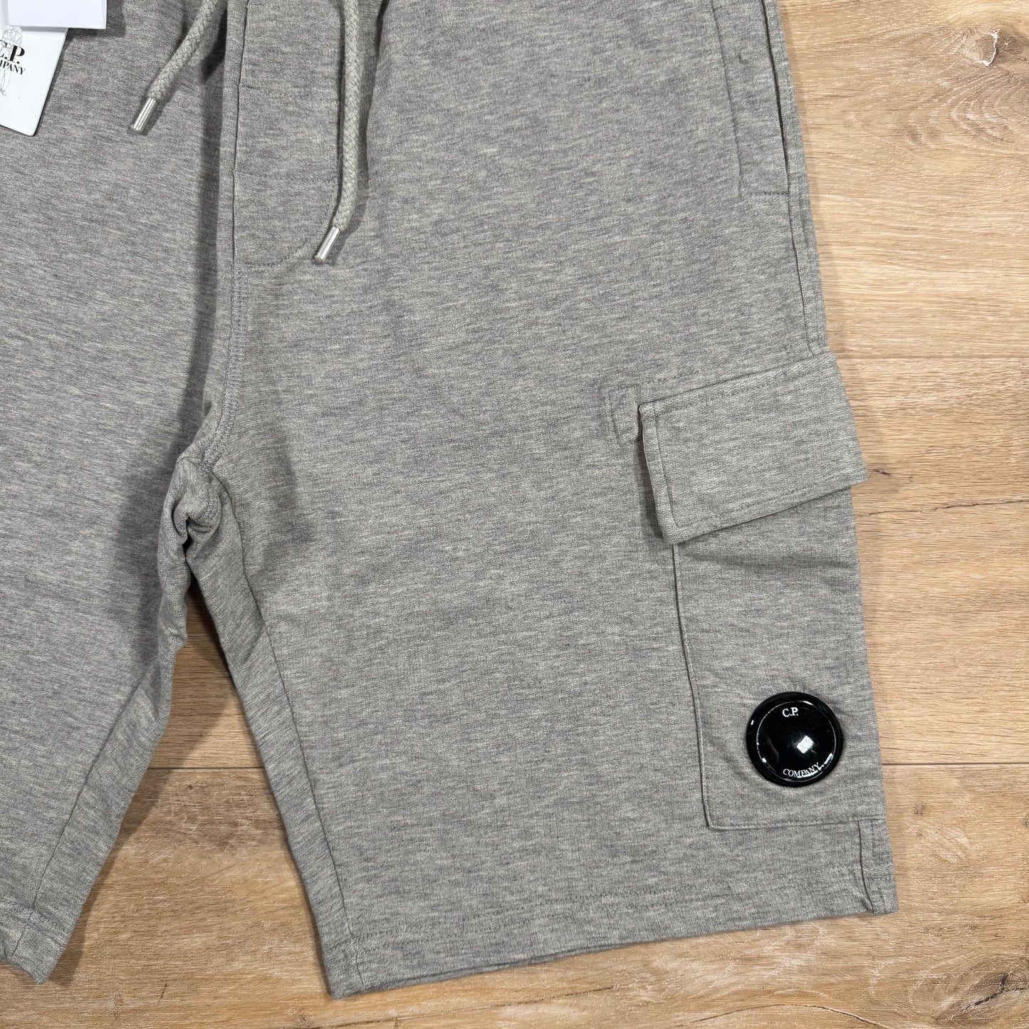 C.P. Company Light Fleece Cargo Lens Shorts in Grey Melange