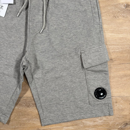 C.P. Company Light Fleece Cargo Lens Shorts in Grey Melange