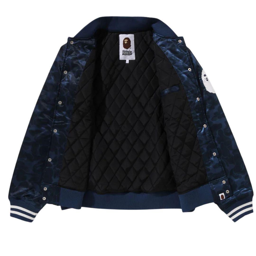 BAPE SOLID CAMO NYC LOGO VARSITY BOMBER NAVY