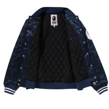 BAPE SOLID CAMO NYC LOGO VARSITY BOMBER NAVY