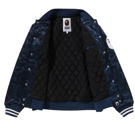 BAPE SOLID CAMO NYC LOGO VARSITY BOMBER NAVY