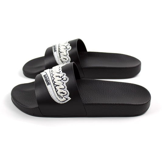 Valentino Applique Logo Leather Slides Black