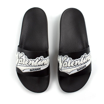 Valentino Applique Logo Leather Slides Black