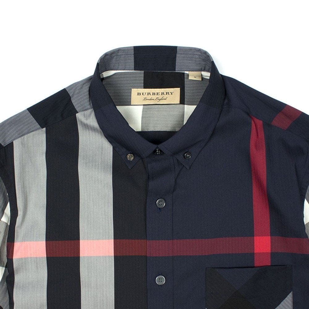 Burberry Short Sleeve Check Shirt Navy Blue
