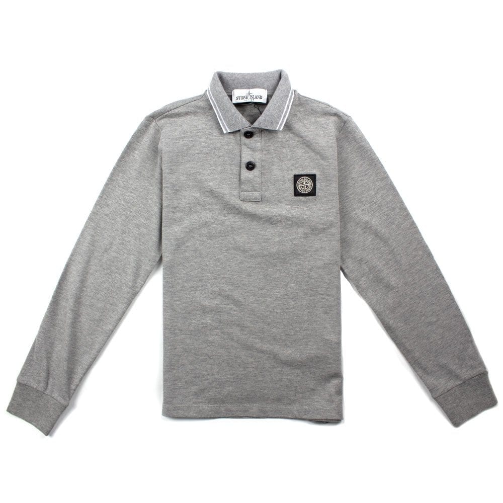 Stone Island Junior Twin Tipped Long Sleeve Polo Grey