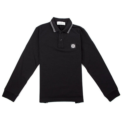 Stone Island Junior Twin Tipped Long Sleeve Polo Black