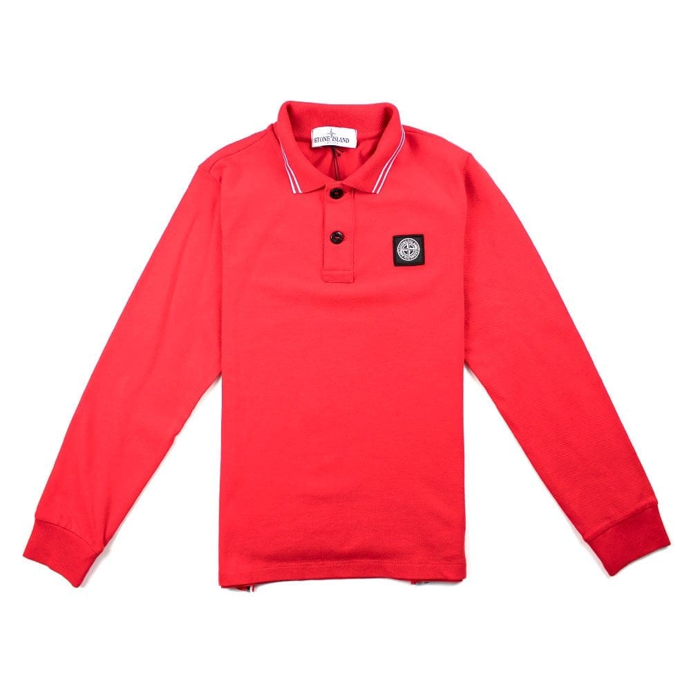 Stone Island Junior Twin Tipped Long Sleeve Polo Red
