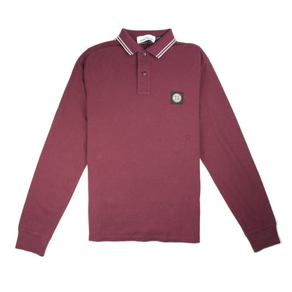 Stone Island Twin Tipped Long Sleeve Polo Burgundy/White