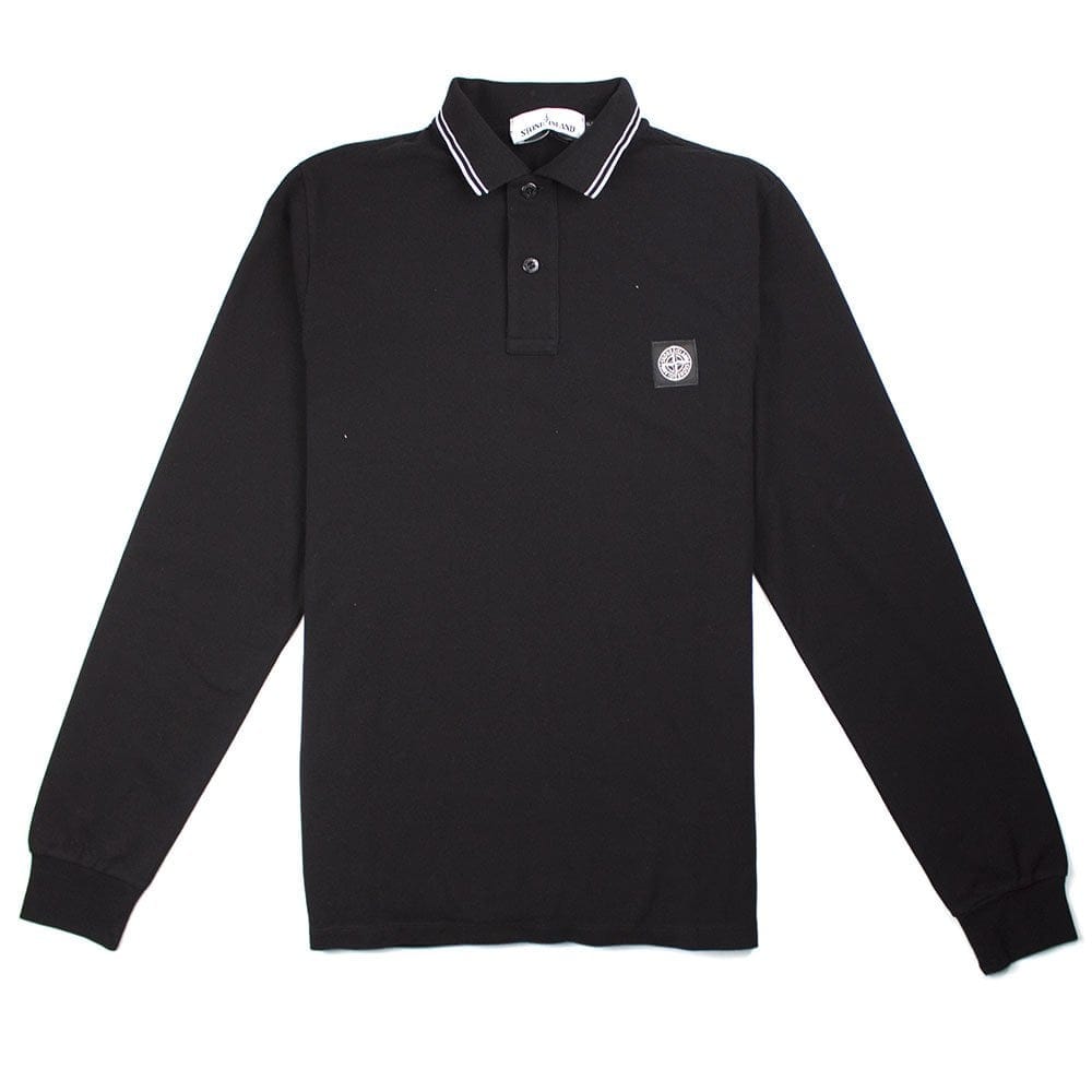 Stone Island Twin Tipped Long Sleeve Polo 2 Black/White