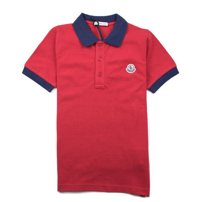 Moncler Junior Contrast Collar Short Sleeve Polo Shirt Red/Navy
