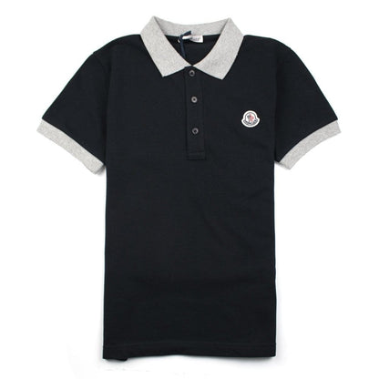 Moncler Junior Contrast Collar Short Sleeve Polo Shirt Black/Grey