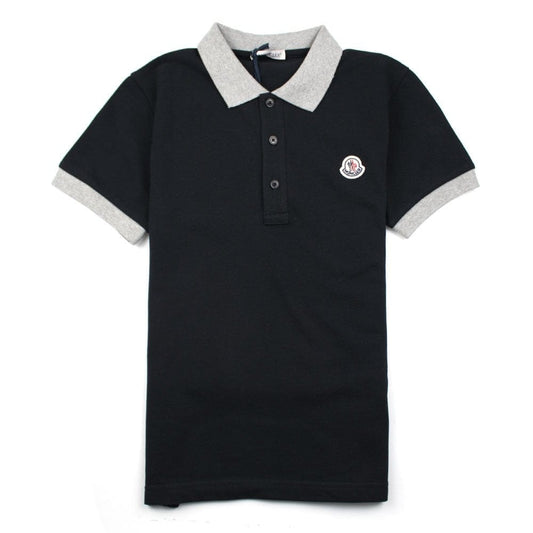 Moncler Junior Contrast Collar Short Sleeve Polo Shirt Black/Grey