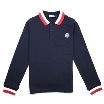 Moncler Junior Tri Collar Long Sleeve Polo Shirt Navy