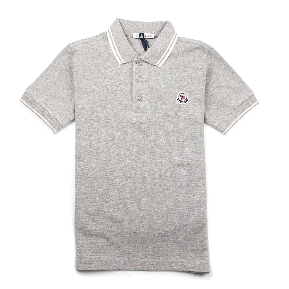 Moncler Junior Twin Tipped Short Sleeve Polo Grey/White