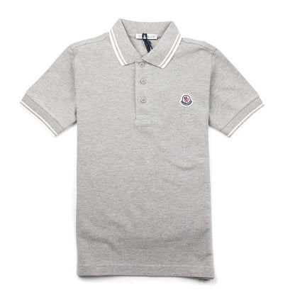 Moncler Junior Twin Tipped Short Sleeve Polo Grey/White