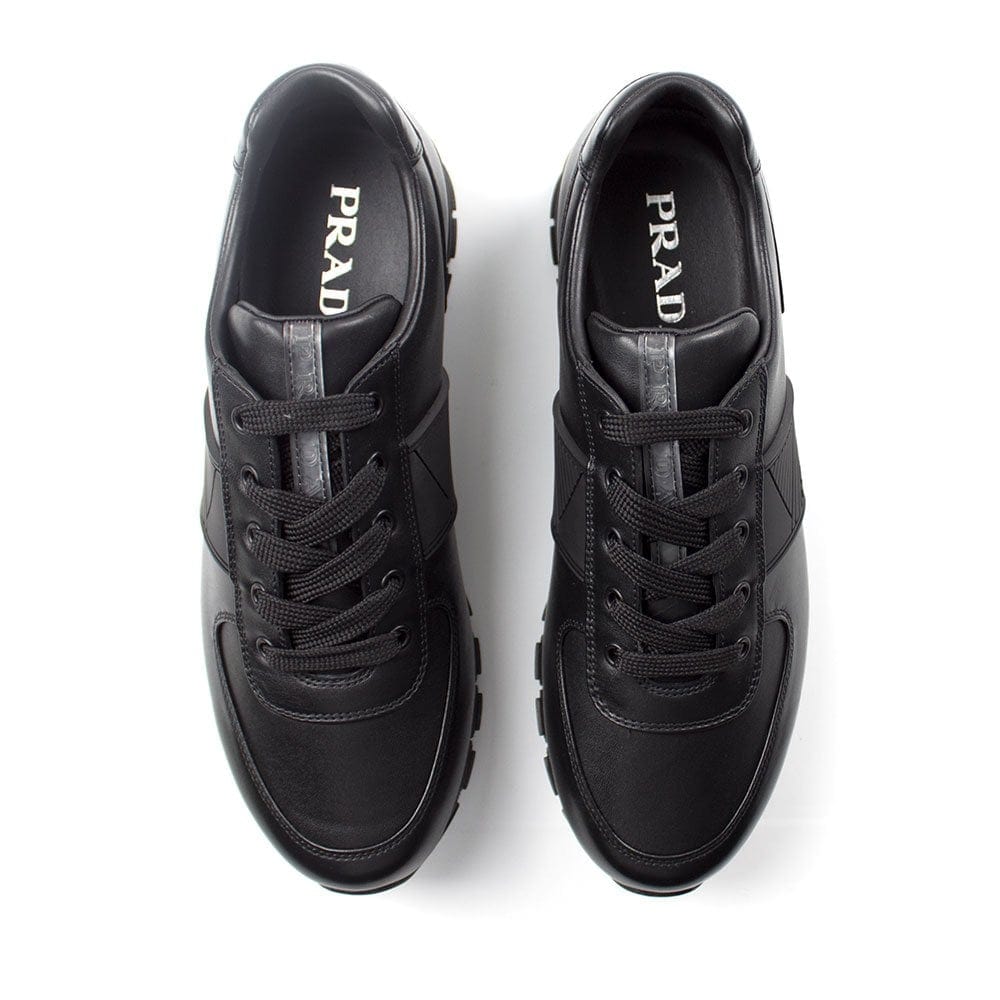 Prada Vitello Plume Leather Runner Sneakers Black