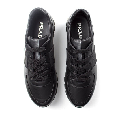 Prada Vitello Plume Leather Runner Sneakers Black