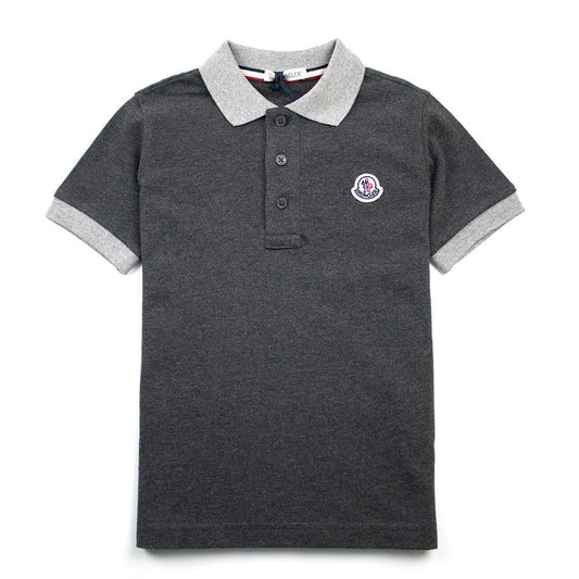 Moncler Junior Contrast Collar Short Sleeve Polo Shirt Grey