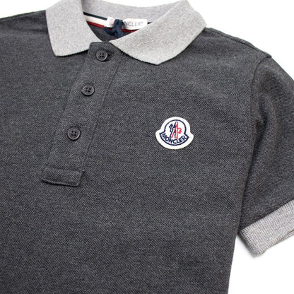 Moncler Junior Contrast Collar Short Sleeve Polo Shirt Grey