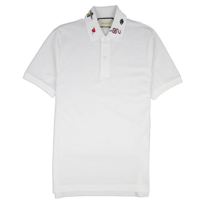Gucci Embroidered Collar Polo Shirt White