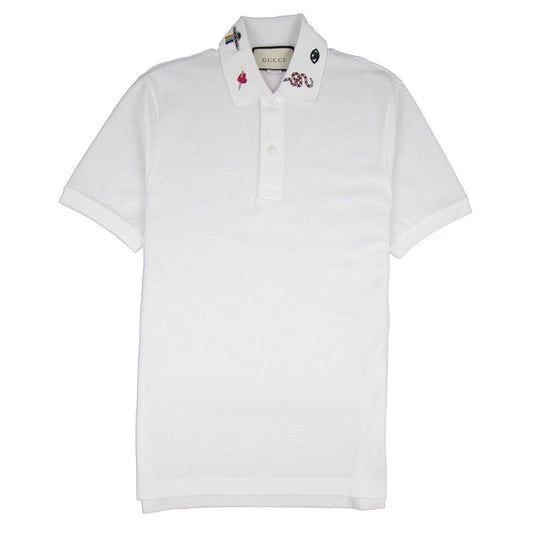 Gucci Embroidered Collar Polo Shirt White