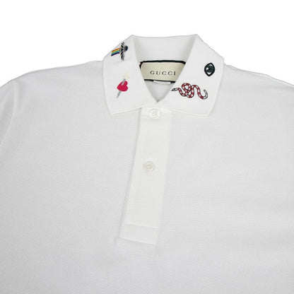 Gucci Embroidered Collar Polo Shirt White