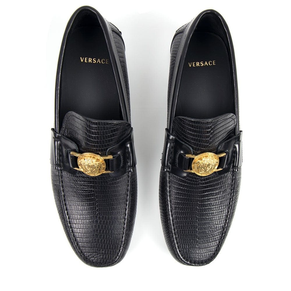 Versace Medusa Medallion Mock Croc Loafers Black
