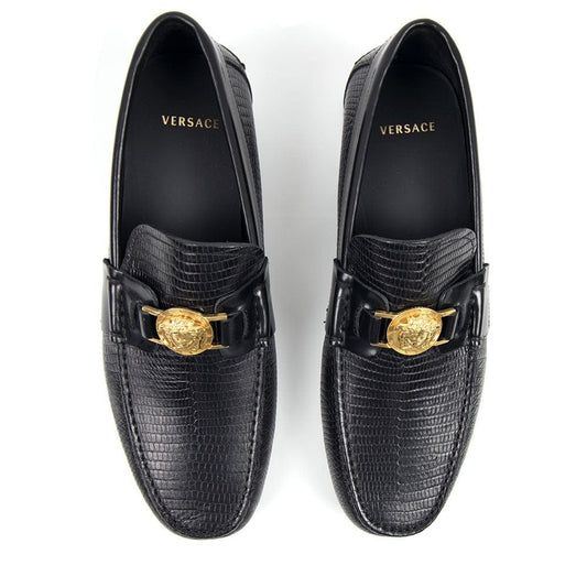 Versace Medusa Medallion Mock Croc Loafers Black