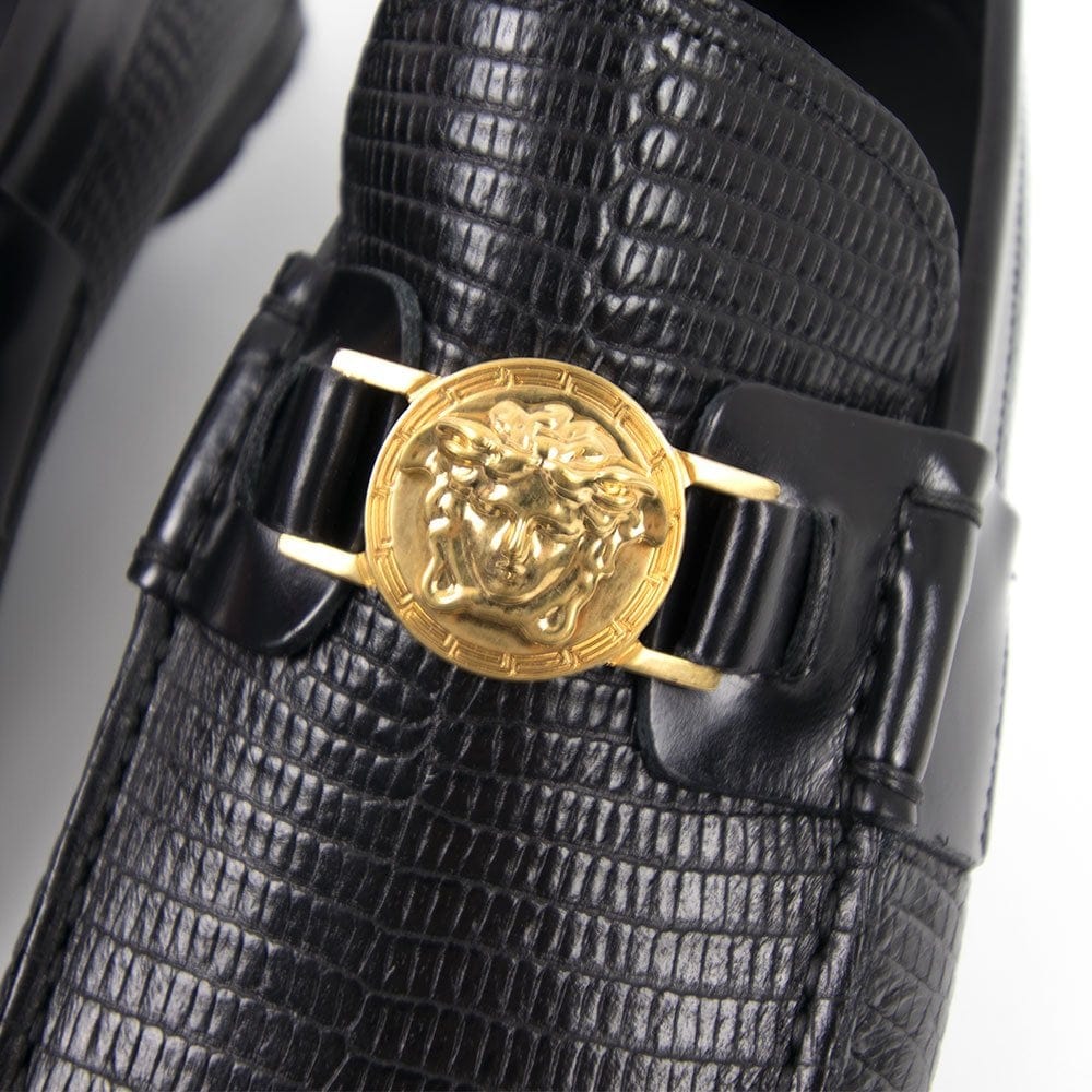 Versace Medusa Medallion Mock Croc Loafers Black