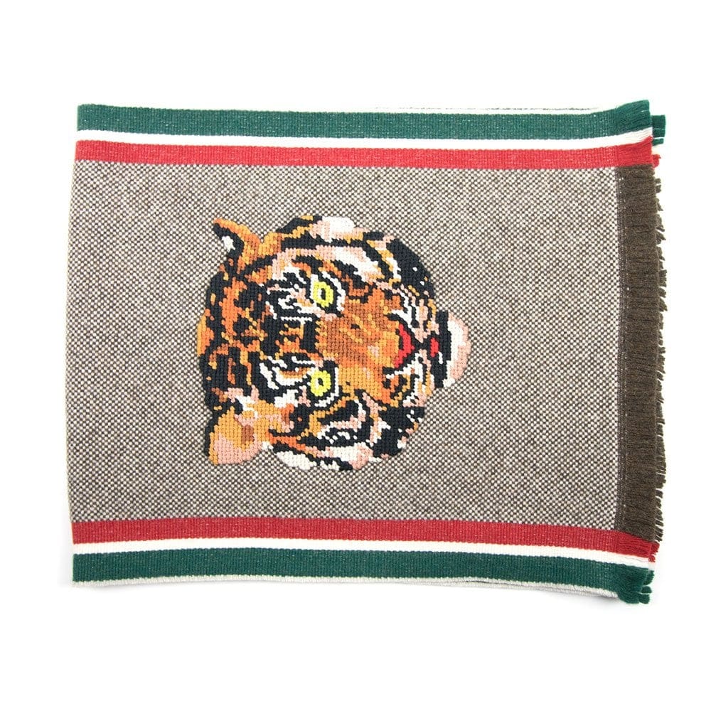 Gucci Tiger Embroidered Scarf Beige/Light Brown