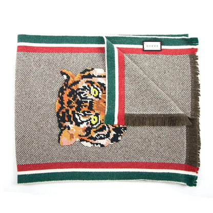 Gucci Tiger Embroidered Scarf Beige/Light Brown