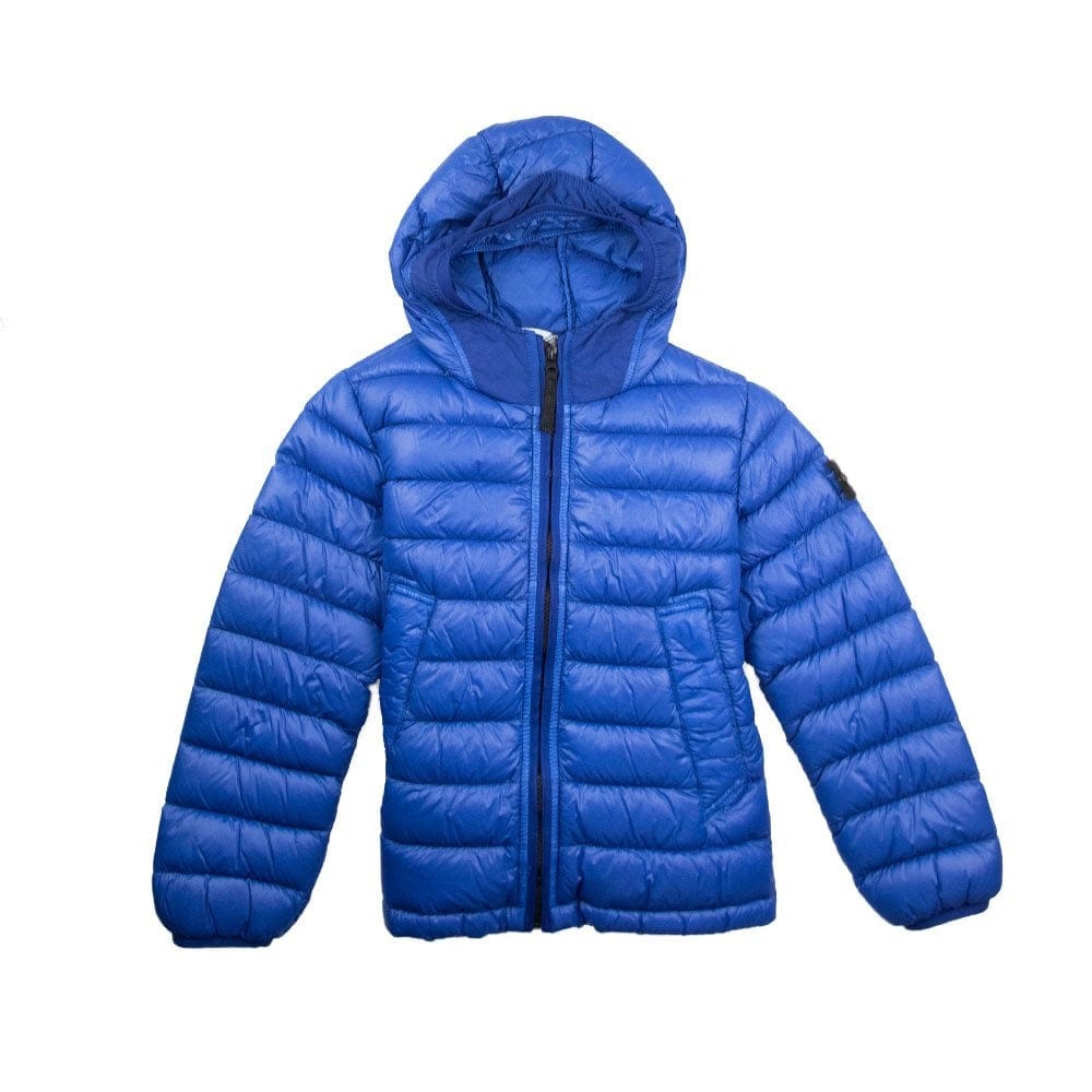 Stone Island Junior Garment Dyed Micro Yarn Down Puffa Coat Electric Blue