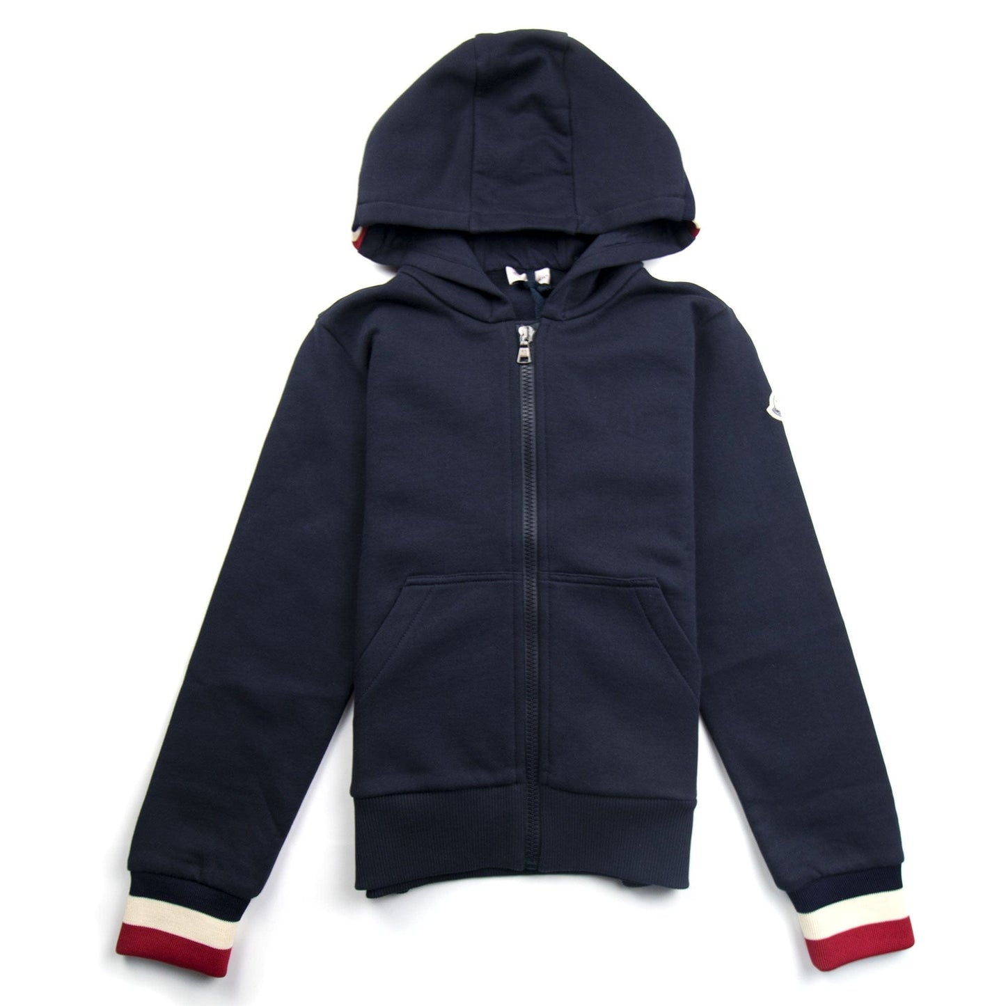 Moncler Junior Striped Hood Zip Up Jacket Navy