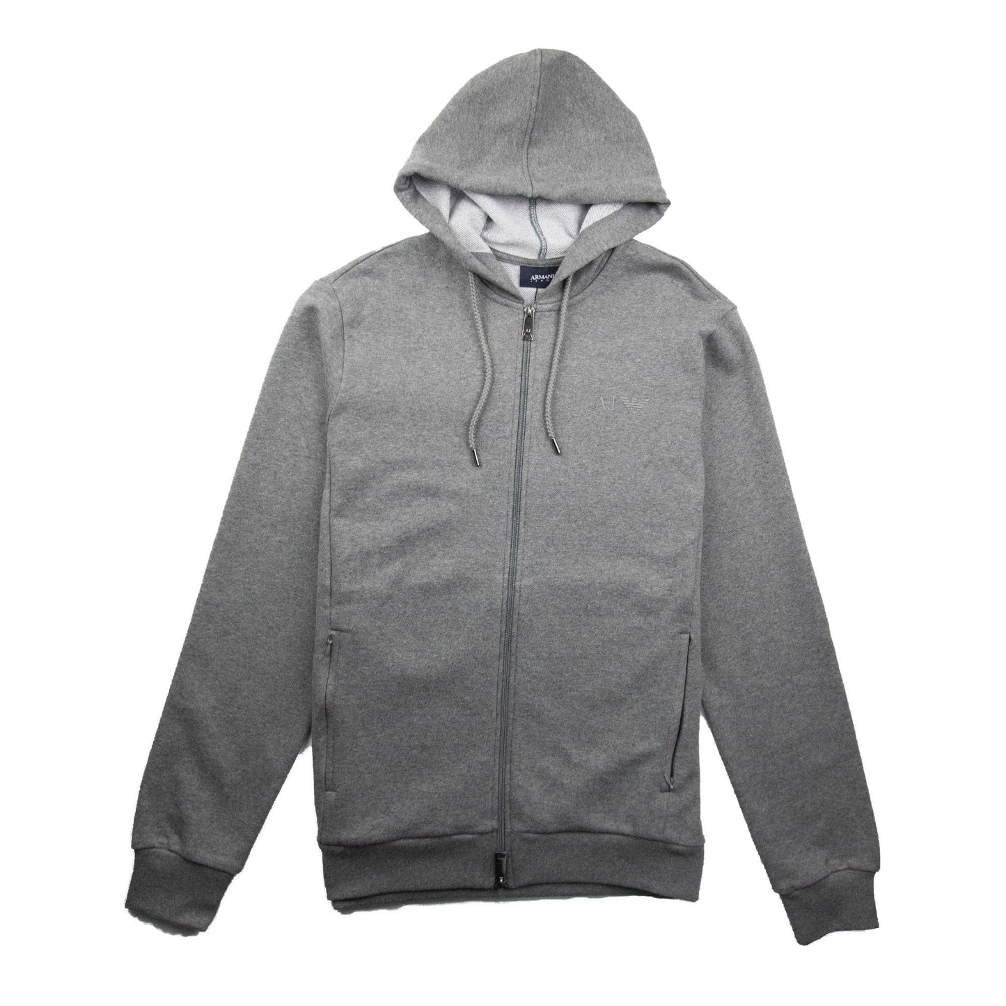 Armani Jeans Zip Up Rubber Logo Hoody Light Grey