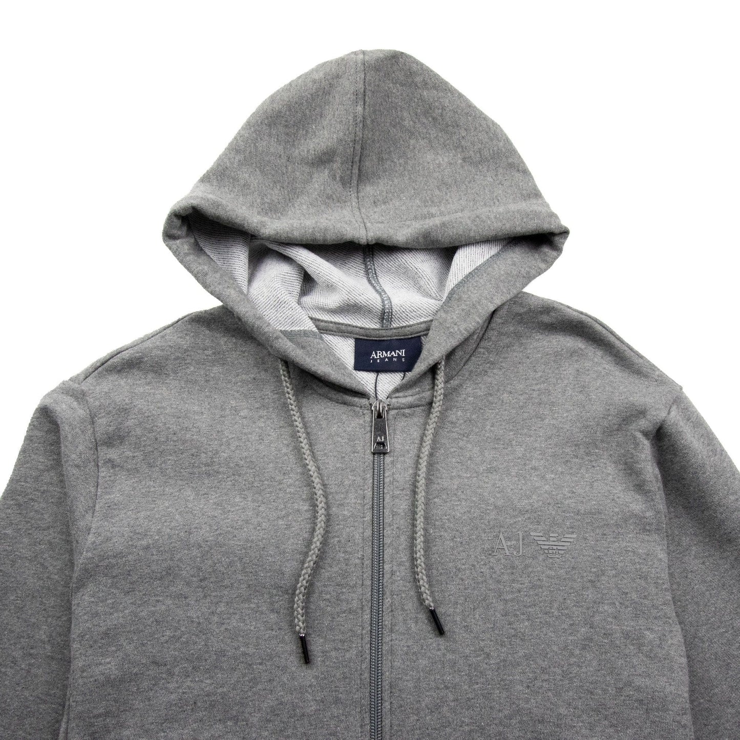 Armani Jeans Zip Up Rubber Logo Hoody Light Grey