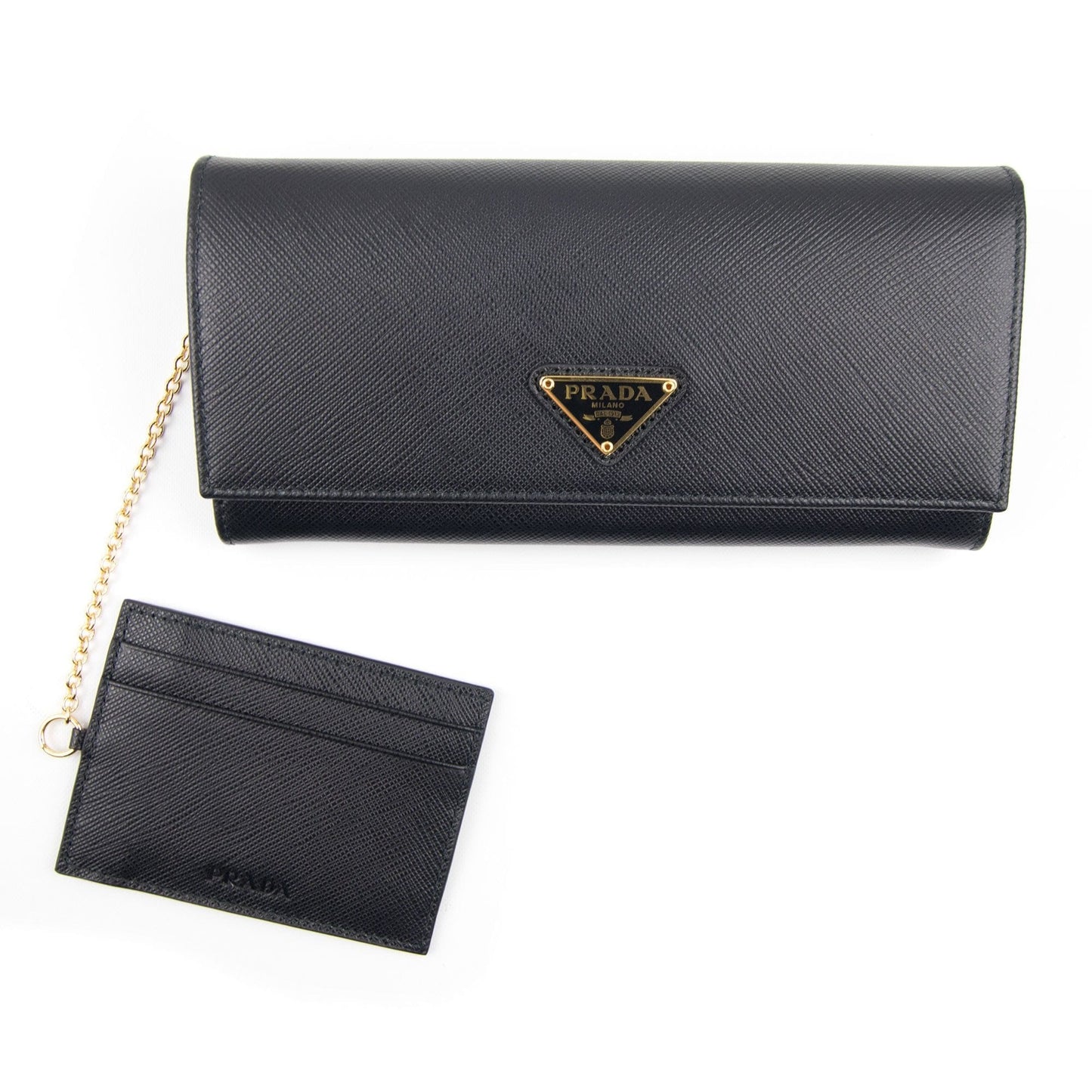 Prada Ladies Leather Purse Wallet Black/gold